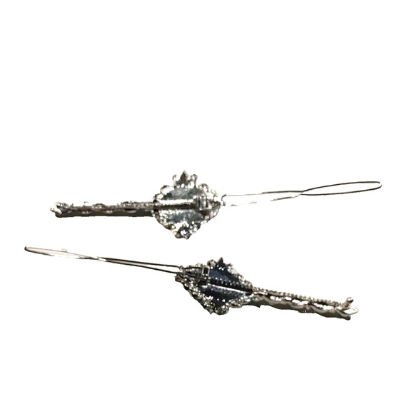 Barrette Clips Silver Tone Blue Aqua Color stone? Blue Rhinestone Set Of 2 Party - Picture 9 of 11